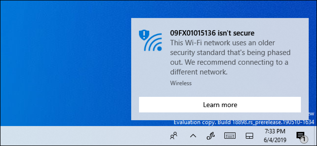 Zergatik Windows 10 dio zure Wi-Fi Sareak "Ez dago segurua"