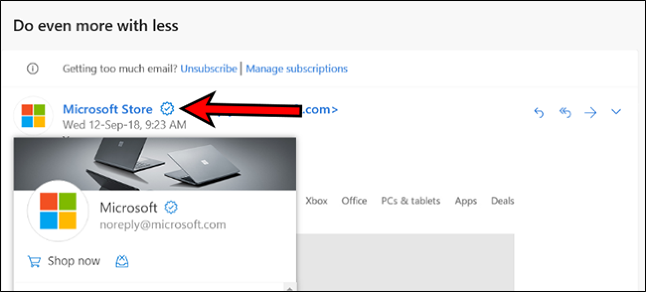 Outlook.com enpresentzako egiaztatutako ikonoa gehitzen ari da. Horrek lagunduko al du phishing-aren aurka?