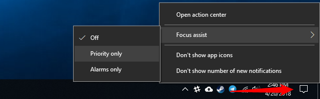 Nola erabili Focus Assist (Ez nahastu modua) aktibatuta Windows 10 2