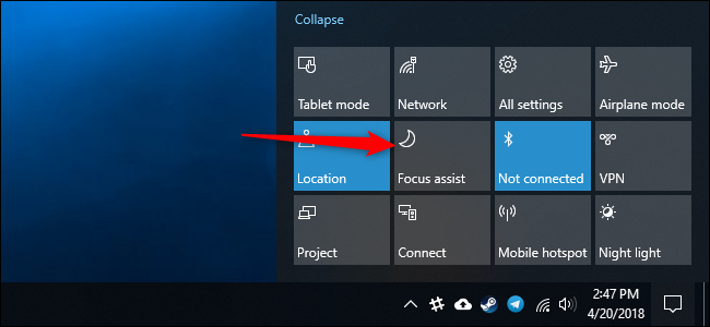 Nola erabili Focus Assist (Ez nahastu modua) aktibatuta Windows 10 3