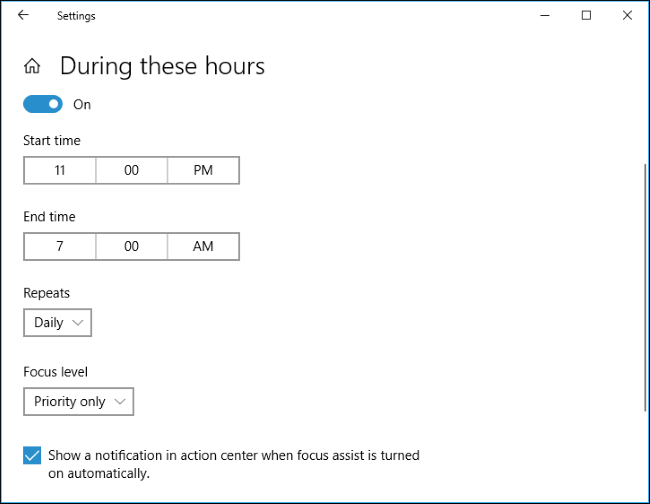 Nola erabili Focus Assist (Ez nahastu modua) aktibatuta Windows 10 9