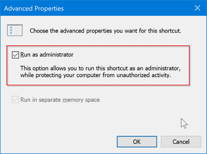 exekutatu programak administratzaile gisa lehenetsitako moduan Windows 10 pic4 thumb - 4 Moduak beti exekutatzeko programak sistema eragilearen administratzaile gisa Windows 10
