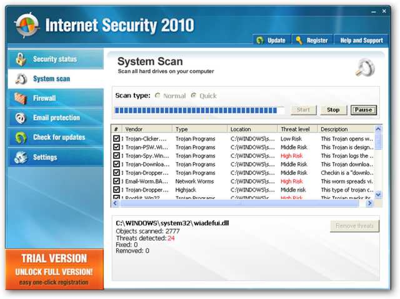 Nola kendu Internet Security 2010 eta beste Rogue / Fake Antivirus Malware