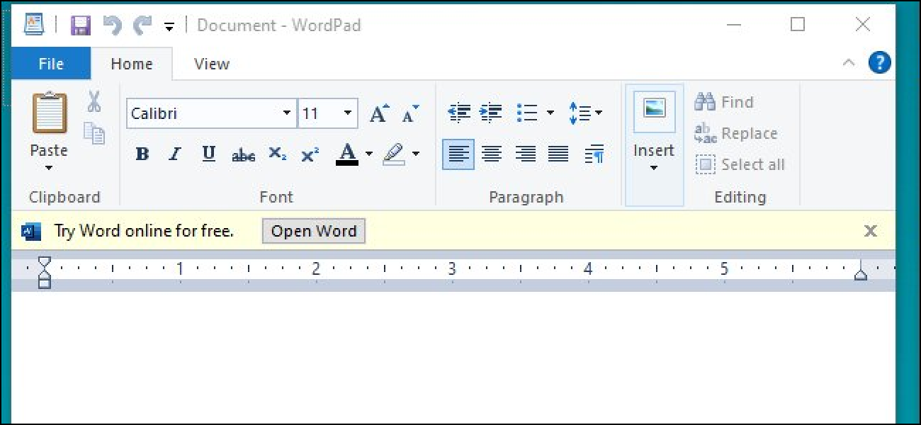 Microsoft-ek iragarkiak probatzen ditu WordPad-en Windows 10
