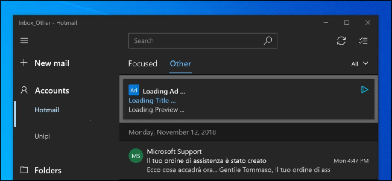 Microsoft Just Crammed Ads sartu Windows 10 Posta. Noiz geldituko dira?