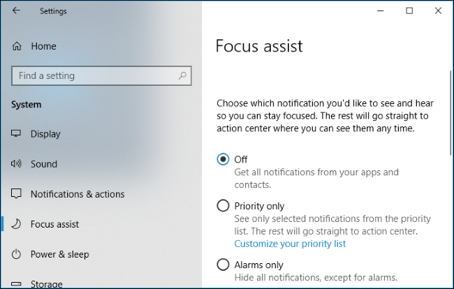 Nola erabili Focus Assist (Ez nahastu modua) aktibatuta Windows 10 4